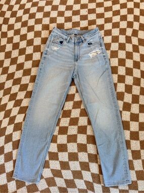 American Eagle Outfitters Light Blue Straight-Leg Distressed Jeans